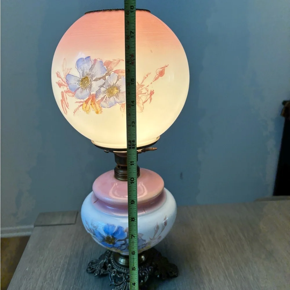Floral Glass Table Lamp with Pink and Blue Accents - Picture 5 of 15